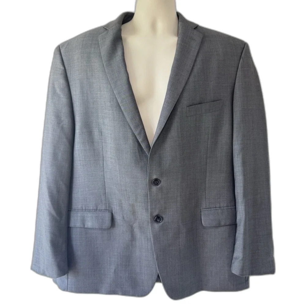 Calvin Klein SLIM Mens Sport Coat 48R Jacket Two Button Gray Wool Solid